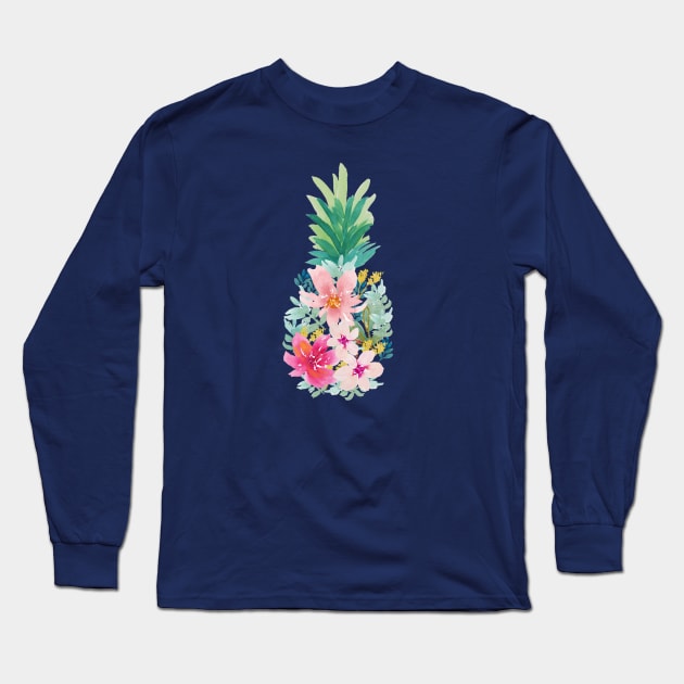 Watercolor Floral Pineapple Long Sleeve T-Shirt by figandlilyco